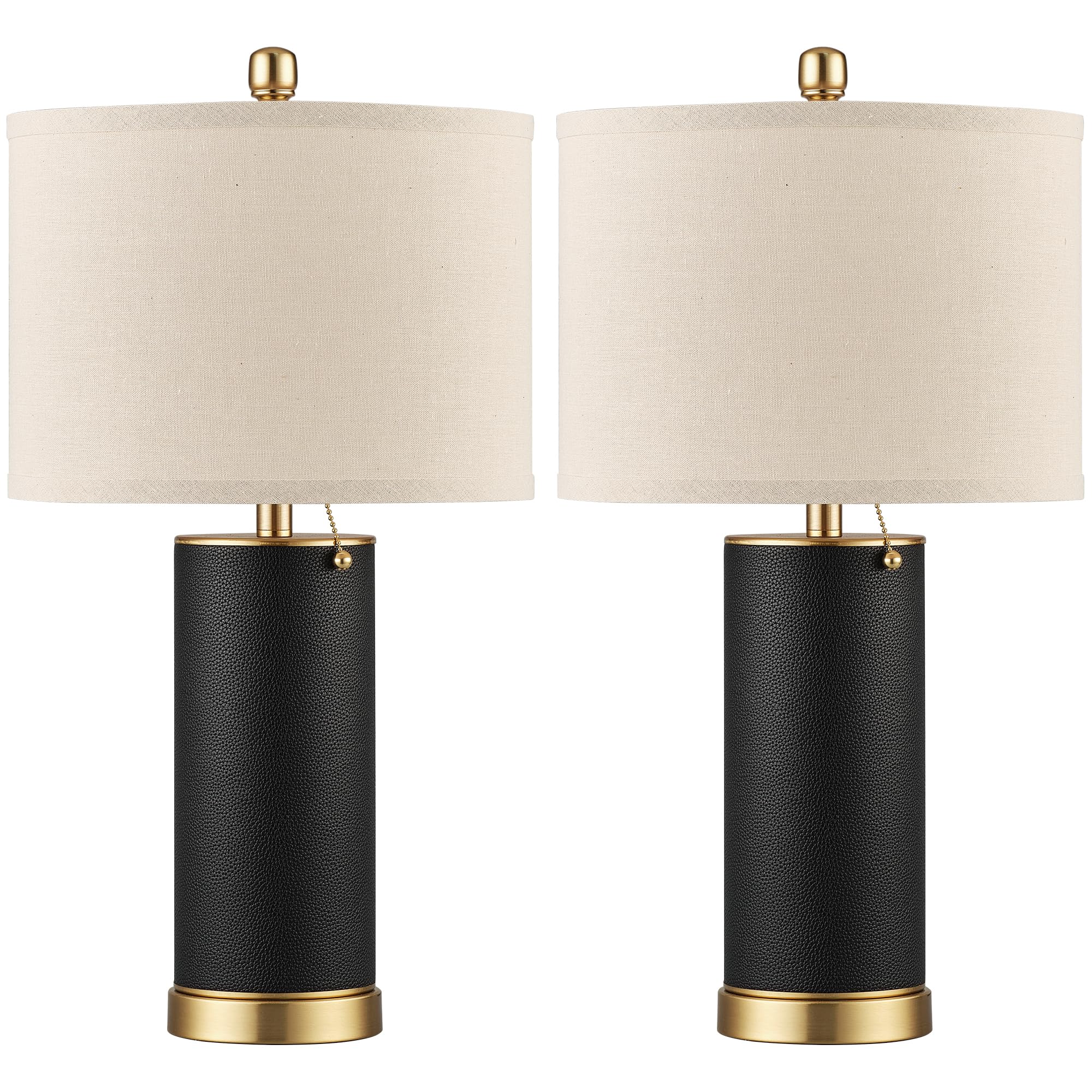 Photo 1 of KDG 23.4" Black PU Leather Table Lamps for Living Room Set of 2, 3 Level Brightness LED Modern Home Decor Fabric Lampshade Desk Lamp Lighitng for Bedroom, Bedside, Farmhouse, Nightstand, Night Light