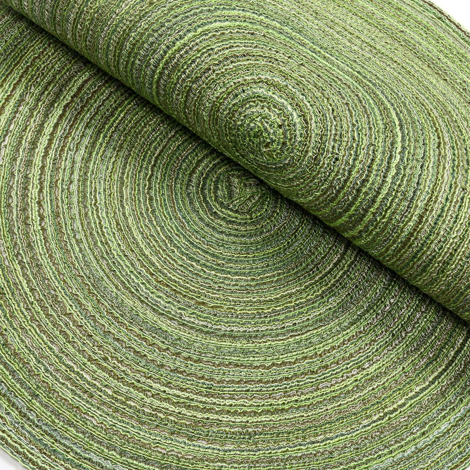 Pauwer 38cm/15inch Woven Round 6 Pieces Placemats Heat Insulation non slip Braided Cotton Dinner Table Mats Washable Place Mats for Home Party Wedding Restaurant (Green) - Image 5