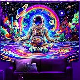 Blacklight Astronaut Tapestry Wall Hanging Yogo Meditation Tapestries for Bedroom Space Galaxy Travel Tapestry Colorful Aesthetic Cool Wall Art for Guys Gamer Room Dorm Living Room (Yoga, 48''&times;36'')