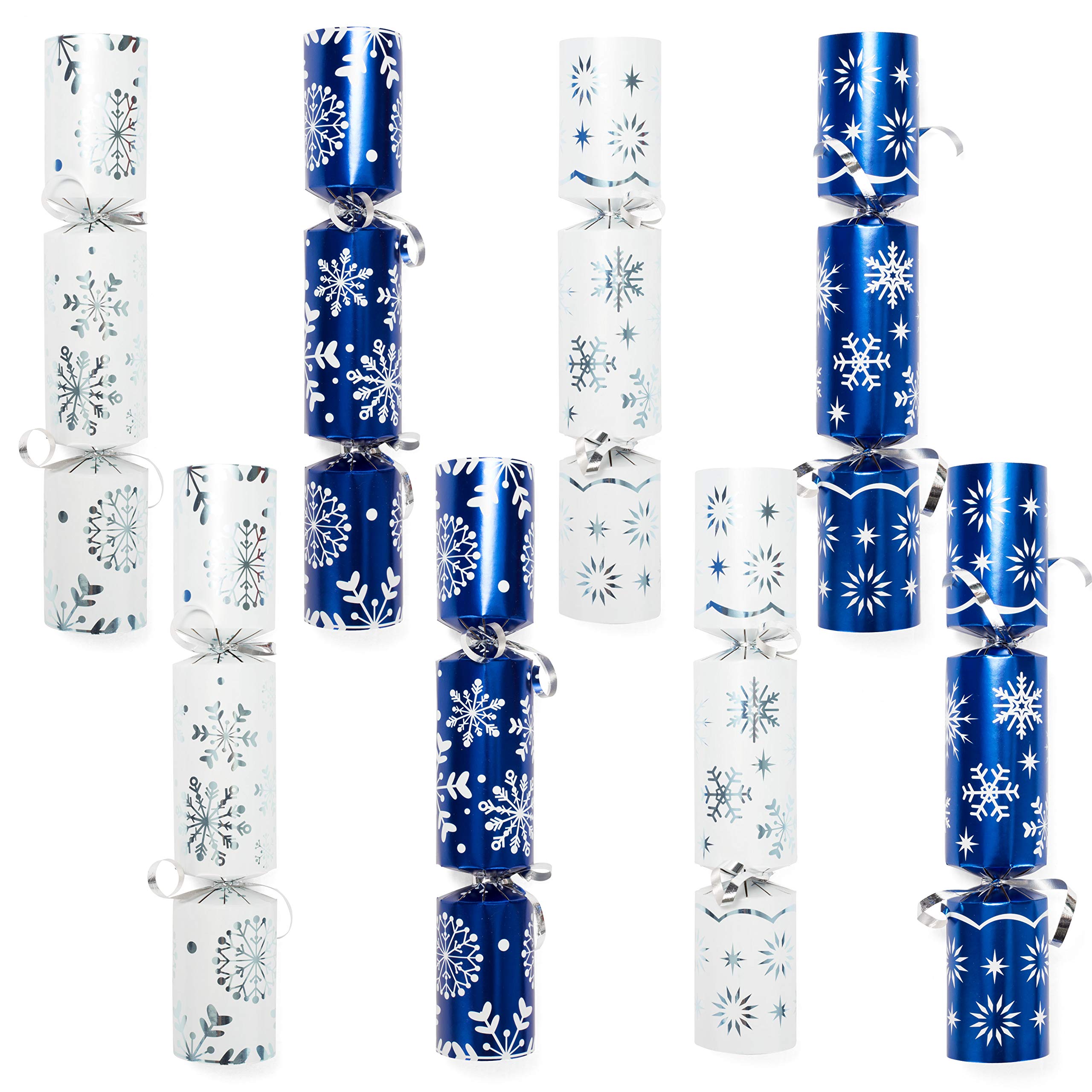 JOYN 8 Pack Christmas Non-Snap Party Table Favor with Blue & White Snowflake Design, with Party Hat, Joke & Little Gift Inside, for Xmas Gift, Christmas Seasonal Holiday Dinner Traditions