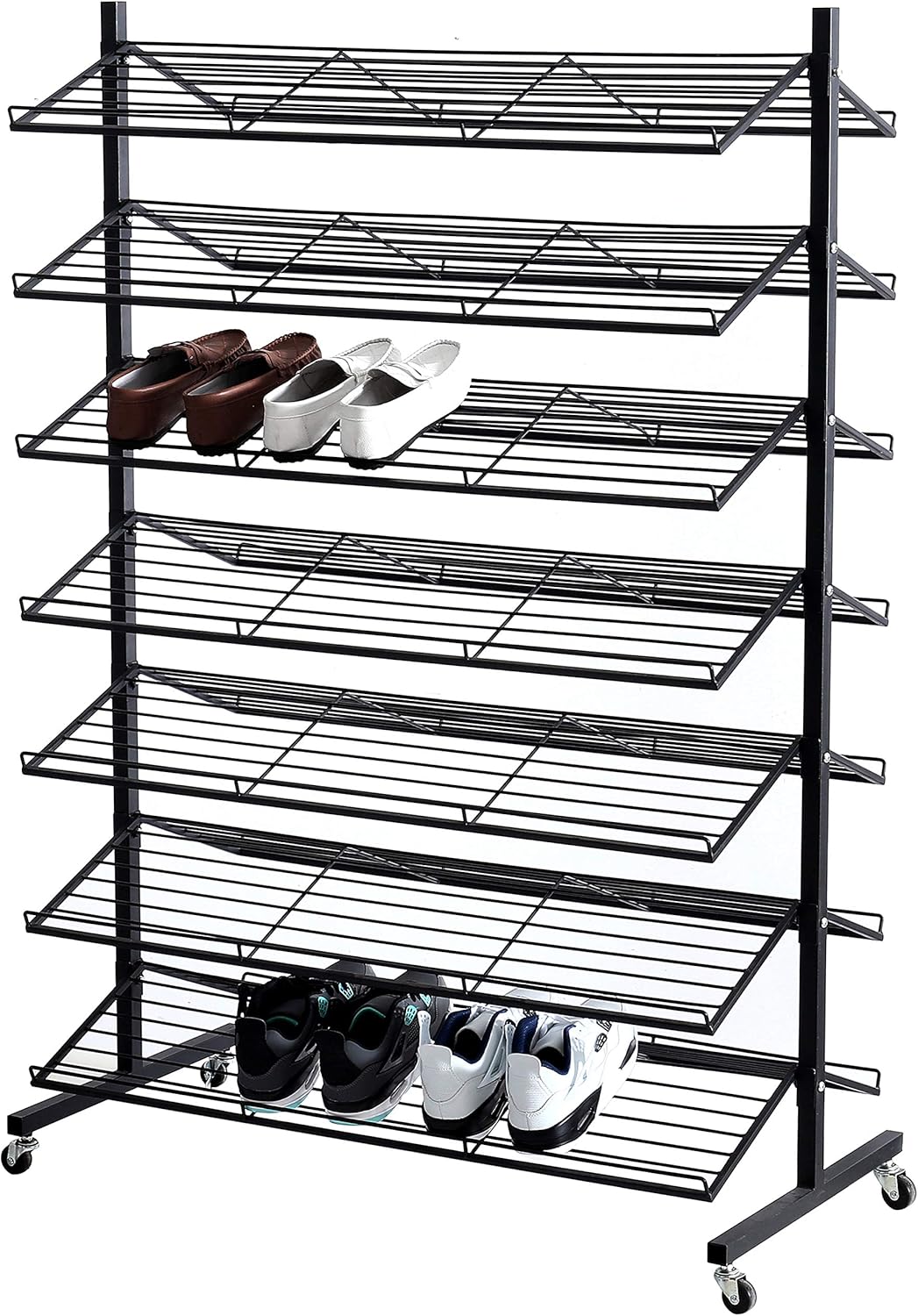 metal rolling shoe rack on Mygift 7 Tier Double Sided Black Metal Rolling Shoe Display Rack Amazon Ca Home Kitchen