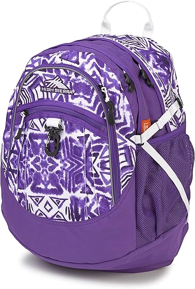 purple and white backpack