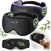 LC-dolida 2 Pack Bluetooth Sleep Mask, Bamboo Cotton 3D Blackout Contoured Bluetooth Sleep Headphones, Sleeping Eye Mask with 5.4 Bluetooth Headphones, Eye Sleep Mask for Side Sleepers, Black