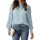 Zeagoo Women Lace Tops Long Sleeves Mock Neck Casual Dressy Tops with Separable Camisole Sexy Blouses Shirts 2 PCS Set