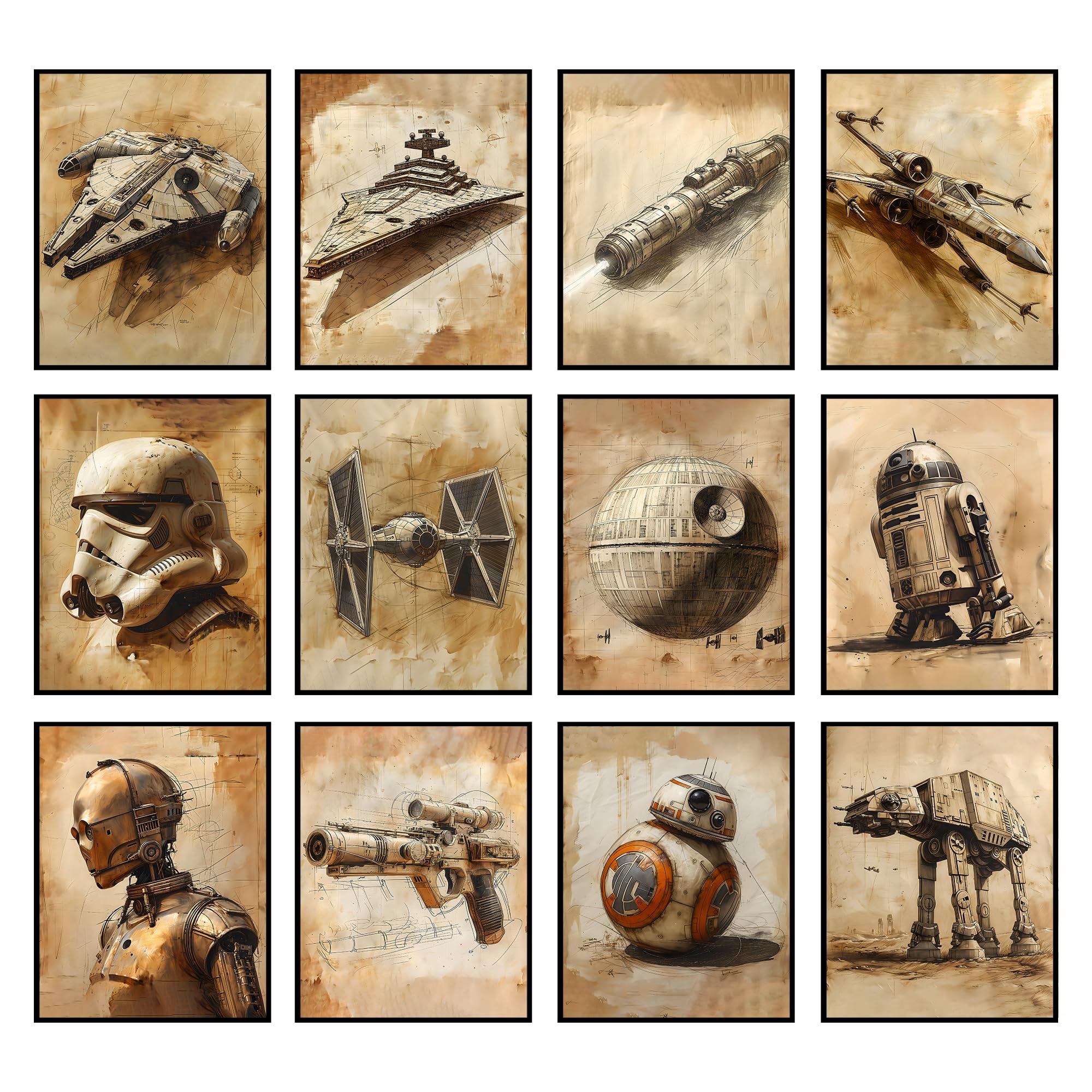 Photo 1 of BigWig Prints Star Wars Wall Art - Star Wars Posters, Starwars Posters For Walls, Millennium Falcon, TIE Fighter, R2-D2, Stormtrooper, AT-AT Walker, X-Wing, Blaster - Unframed Set of 12 (8x10)