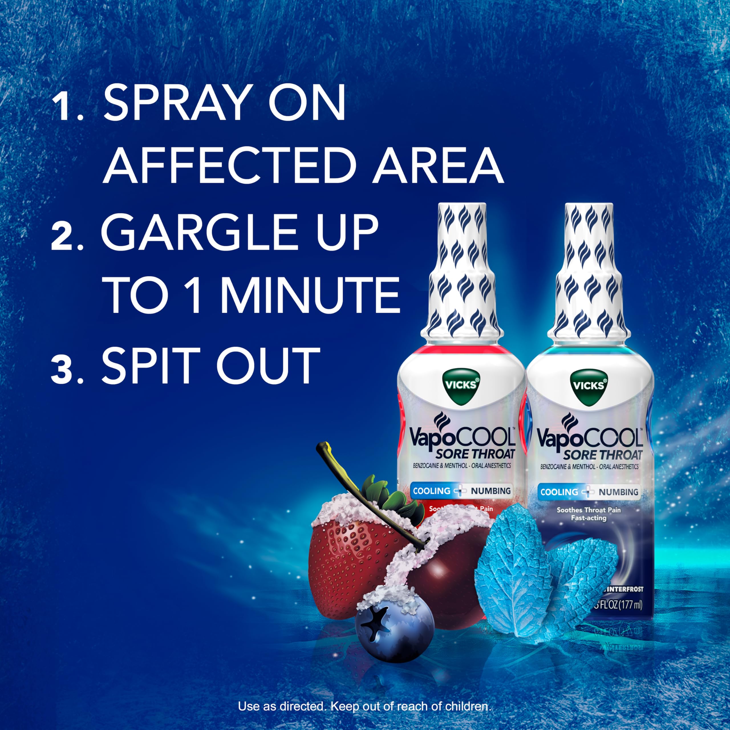 Vicks VapoCOOL Sore Throat Spray, Powerful Sore Throat Numbing Relief, Soothes Throat Pain, Fast-Acting, with Benzocaine & Menthol - Oral Anesthetics, Winterfrost Flavor, 6 FL OZ