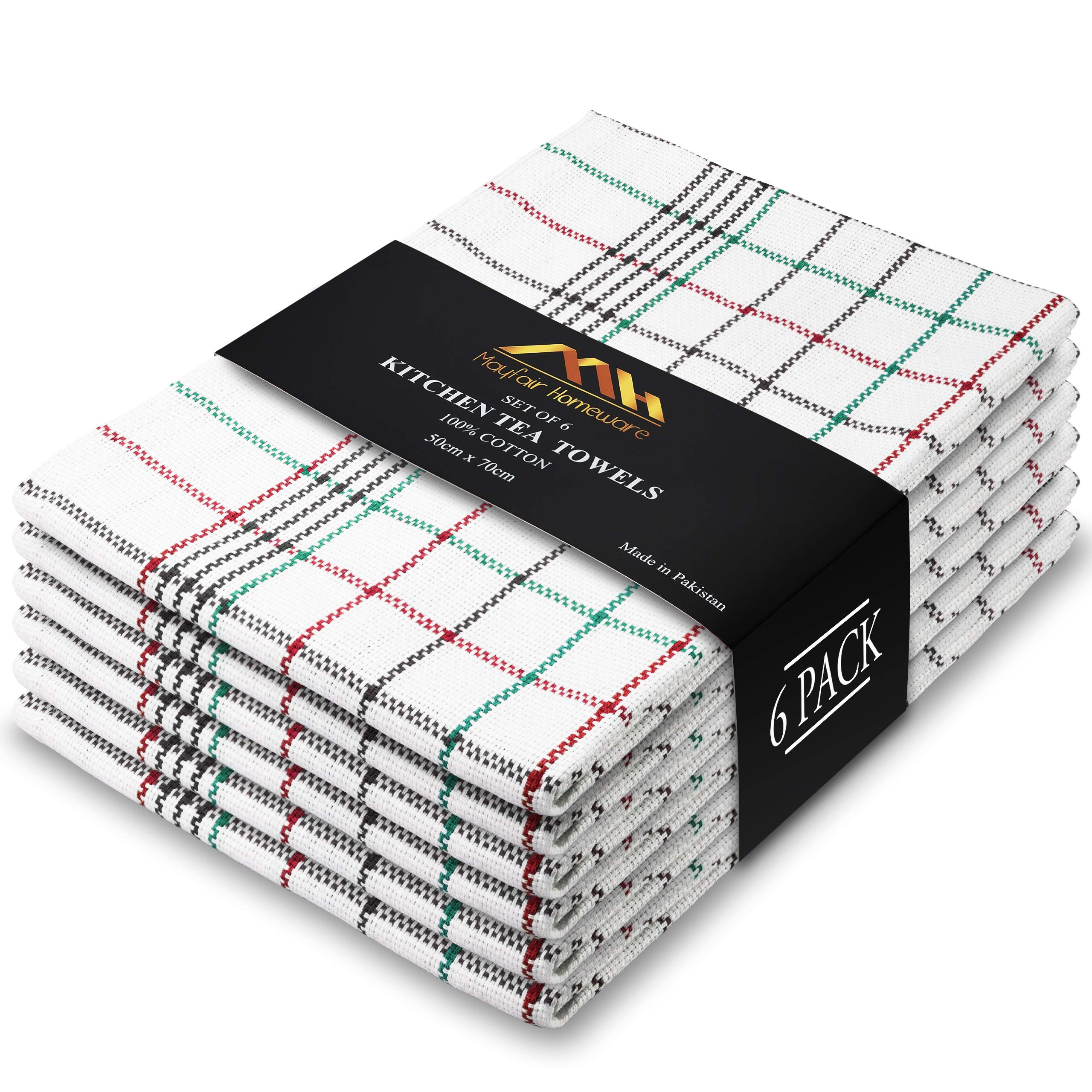 Mayfair Homeware Tea Towels Pack of 6 Pure Cotton Dish Cloths Super Absorbent and Fast Drying Kitchen Tea Towel 50x70 cm Tea Towels for Kitchen Set of Lint Free Cloth Multicolor