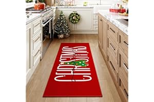 HUGEAR Christmas Area Rug 2x5 Runner Rugs Machine Washable Christmas Decorative Hallway Rugs Low Pile Carpet Red/Green Xmas Non-Slip Indoor Door Mat for Bedroom Kitchen Entryway Bathroom