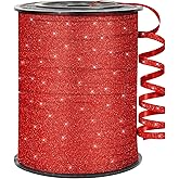 Quhora 500 Yards Sparkle Red Curling Ribbon for Gift Wrapping, 1/5 inch Wide Balloon Ribbon String for Florist Flower, Crafts, Wreaths, Bows Making, Birthday Party, Wedding
