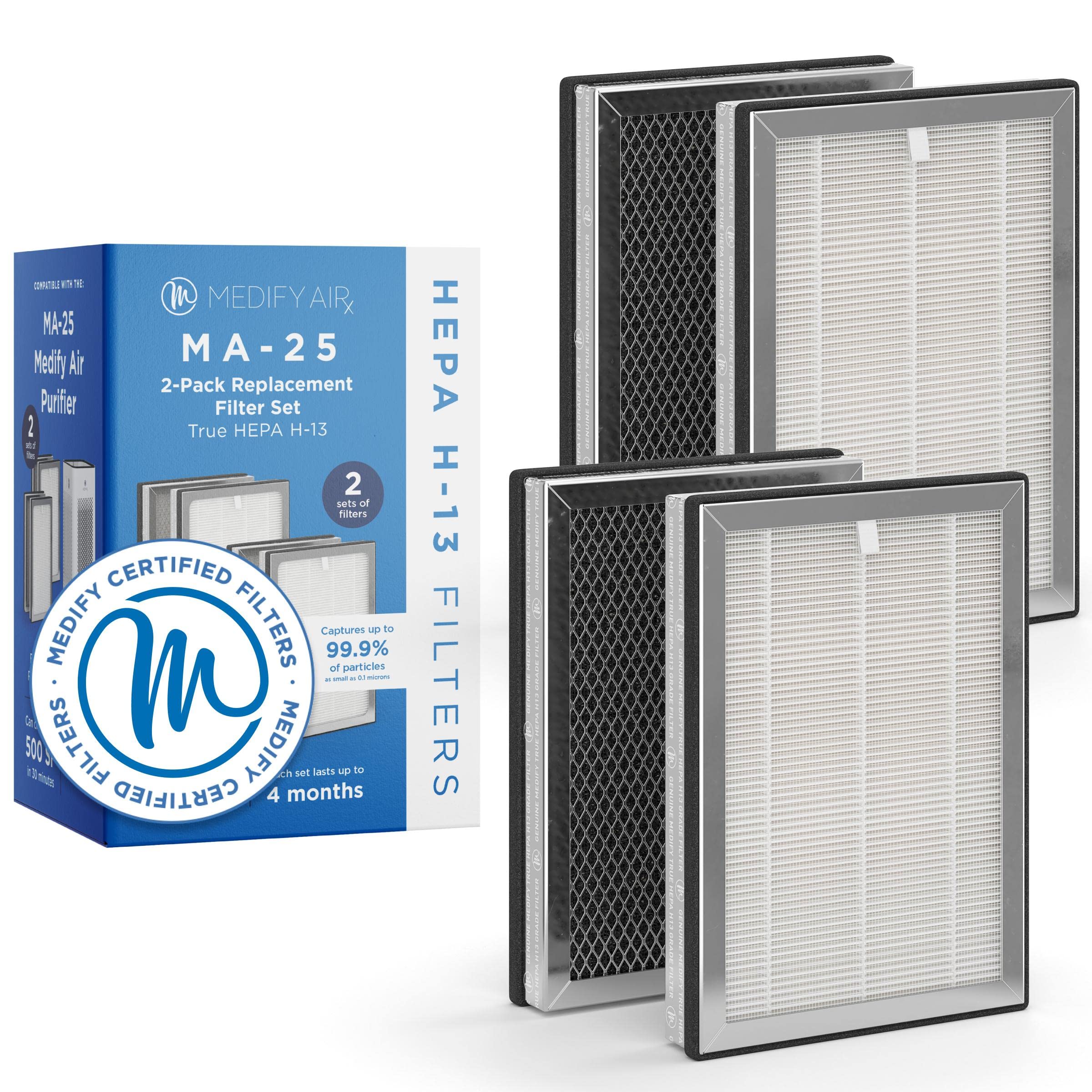 Medify MA-25 Genuine Replacement Filter Set for Allergens, Smoke, Wildfires, Dust, Odors, Pollen, Pet Dander | 3 in 1 with Pre-filter, True HEPA H13 and Activated Carbon for 99.9% Removal | 2-Pack