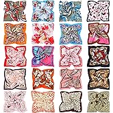 20 Pieces Women Satin Square Scarf Mixed Color Small Silk Neck Scarf for Women Girls Favors, Random Color