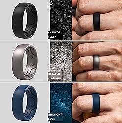 ThunderFit Men's Patterned Silicone Rings, 8mm Wide