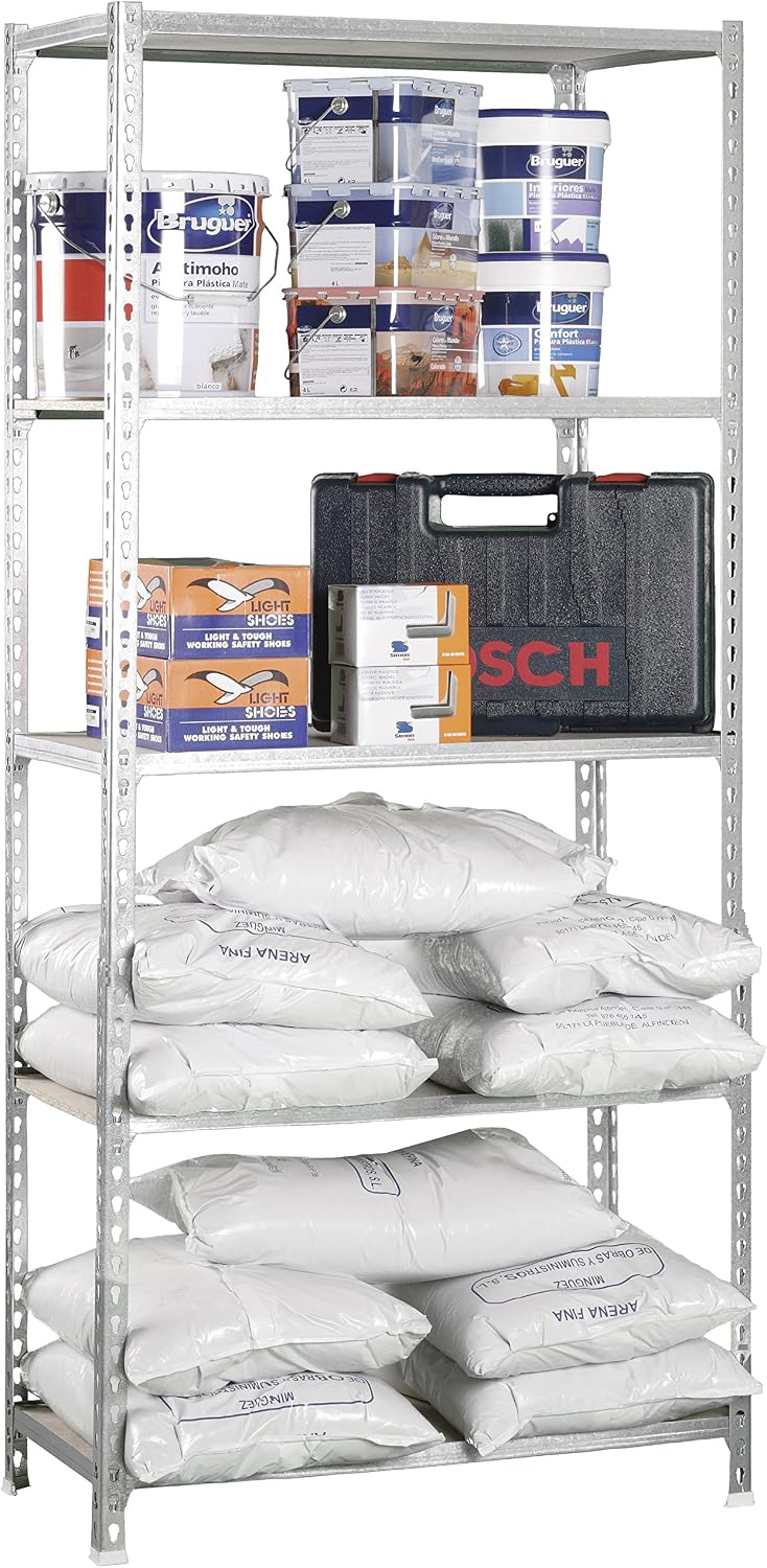 Simon Rack Garage Shelving Unit 1800x900x300 mm, 5 Tier Metal Rack with 16 mm MDF Shelves, 150 kg per Shelf, Galvanised/Wood - Image 3