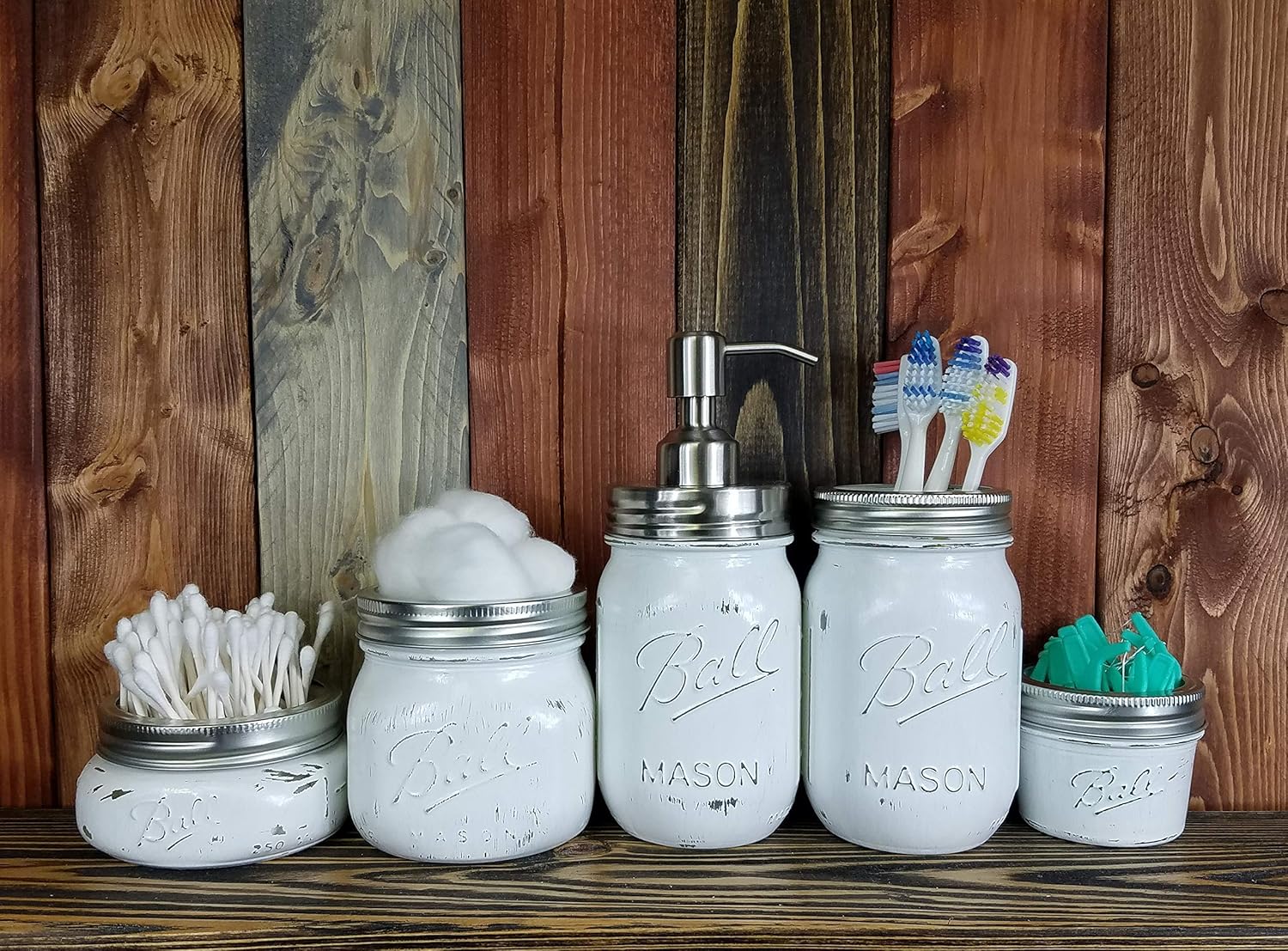 Custom 4, 5 or 6 Piece Painted Mason Jar Bathroom Set with