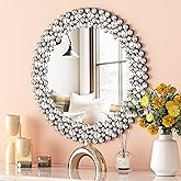 SHYFOY Crystral Round Mirror for Wall Decor,24" Large Wall Mirrors with Luxury Jeweled Decorative Mirror Circle Accent Mirror