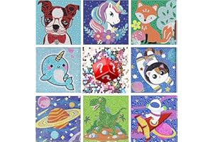 ICECHEN 9 Pack Diamond Painting Kits for Kids Adults, Diamond Art for Kids Ages 6-8-9-12, Colorful 5D Big Gem Art Full Drill Easy DIY Crystal Mosaic Dots Crafts for Beginners Girls Boys Gifts (6x6 Inch)