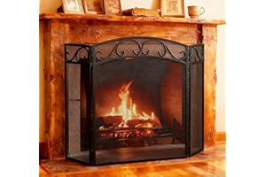 Fire Beauty Fireplace Screen 3 Panel with Handles Wrought Iron 51"(L) x31(H) Spark Guard Cover(Black)