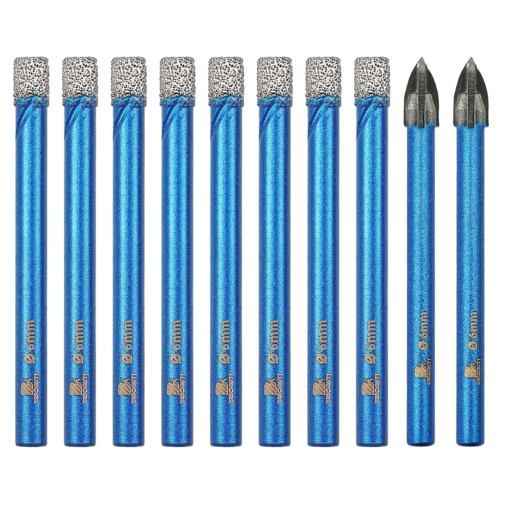 BRSCHNITT 10pcs/pack 1/4 Inch (6mm) Diamond Hole Saw Core Drill Bit Set with Round Shank for Porcelain Tile, Ceramic, Stone, Granite, Marble, Dry Drilling — image 1