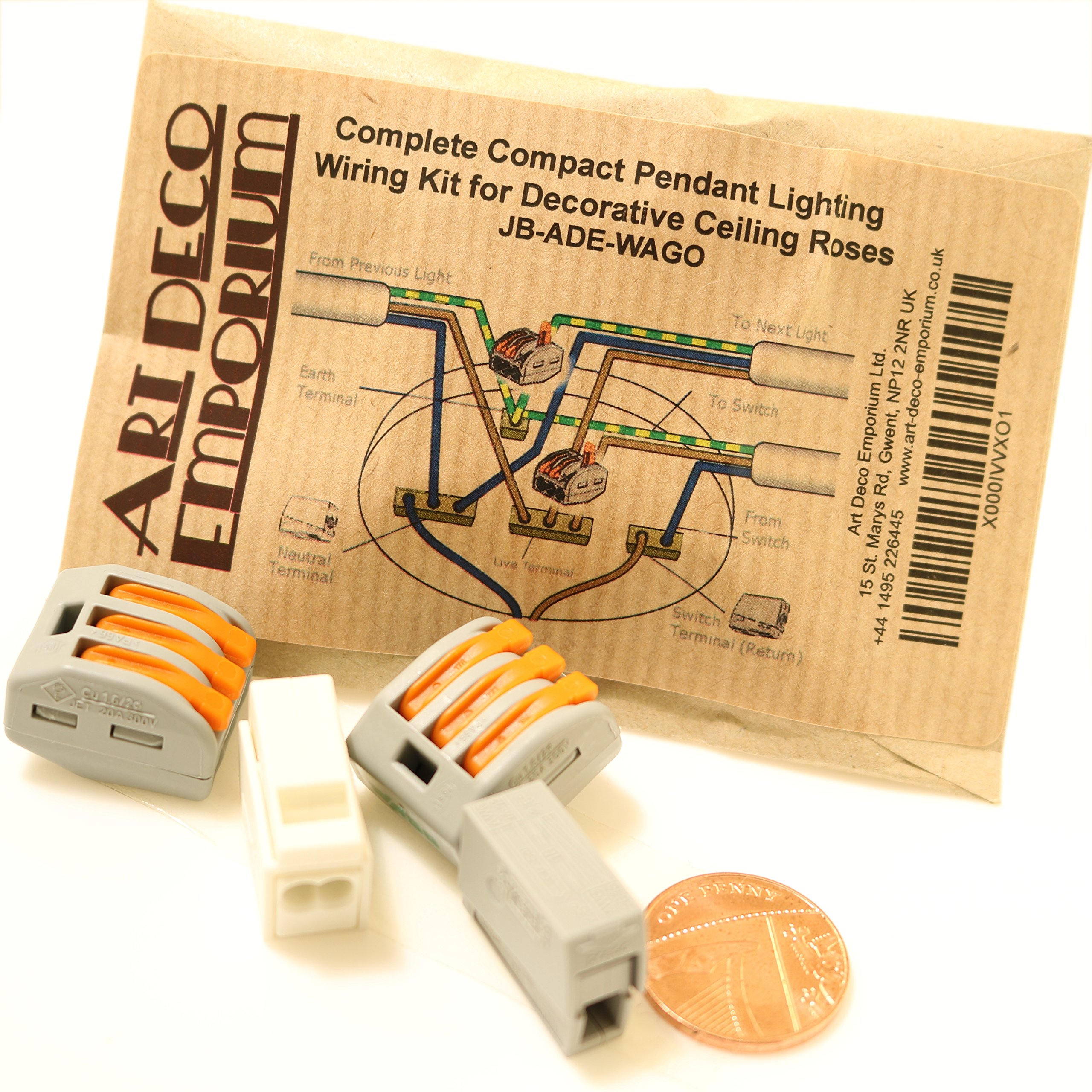 Art Deco Emporium 240 Volts Compact Pendant Lighting Wiring Kit for Decorative Ceiling Roses