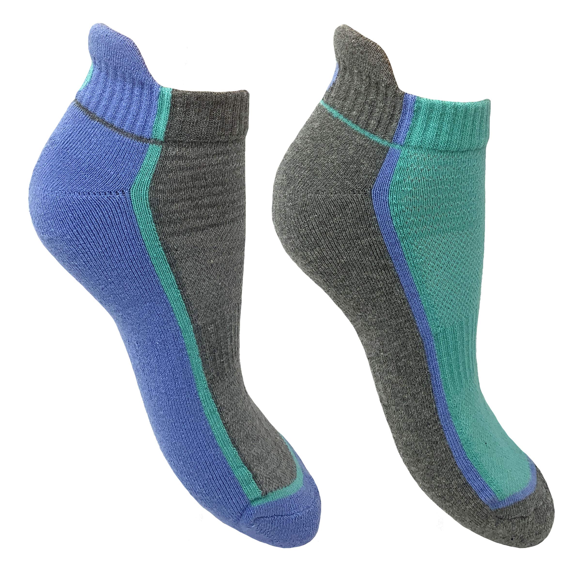 Bramble Ladies Trainer Socks | Performance Active Arch Support Socks for Running & Sports | Breathable Cotton Cushioned Comfort | Aqua Mix| 3 Pairs | UK Size 4-7