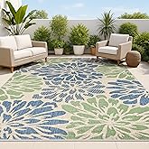 JONATHAN Y Floral Textured Weave Indoor Outdoor Area Rug 8X10 Navy/Green, Zinnia Modern for Backyard, Patio, Porch, Easy-Clea