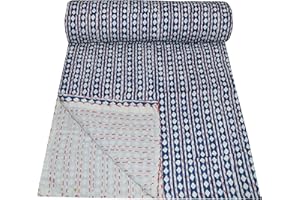 V Vedant Designs Indian Handmade Queen Cotton Twin Kantha Quilt Throw Blanket Bedsread 90x60 Inch