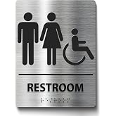 ADA-Mark Modern Restroom Sign for Business - ADA Compliant Braille Bathroom Sign with Easy Installation - 6" W x 8" H