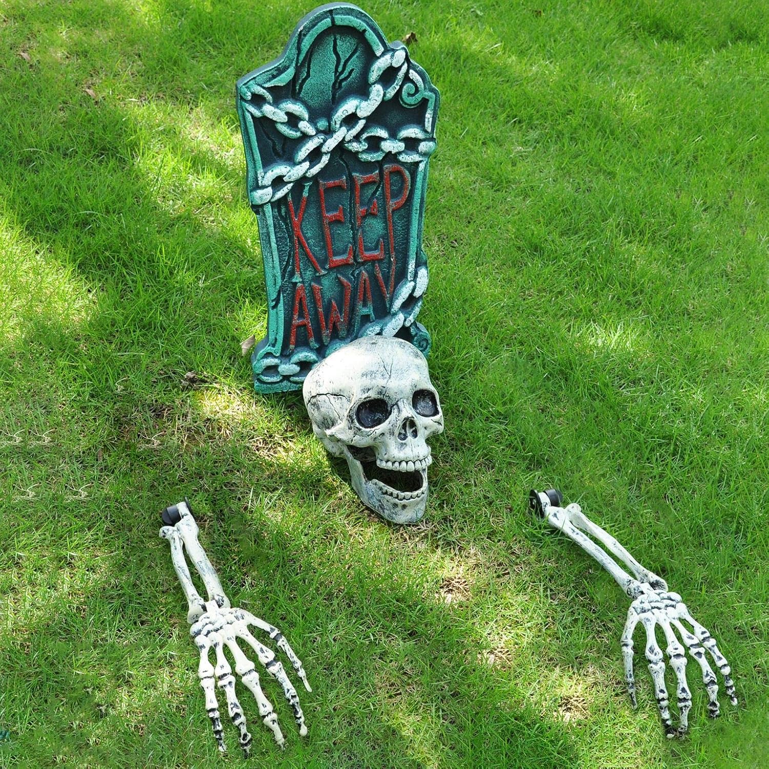 Halloween Skeleton Stakes with 17” Graveyard Tombstone Set Headstone Decorations & Ground breaker Set for Best Halloween Yard Decorations Outdoor: Garden & Outdoor