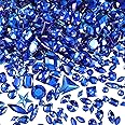 500 Pieces Sewing Gems Acrylic Sewing Crystal Mixed Shapes Sew On Rhinestones with 2 Holes for Clothes Sewing Beads Decorations (Dark Blue)
