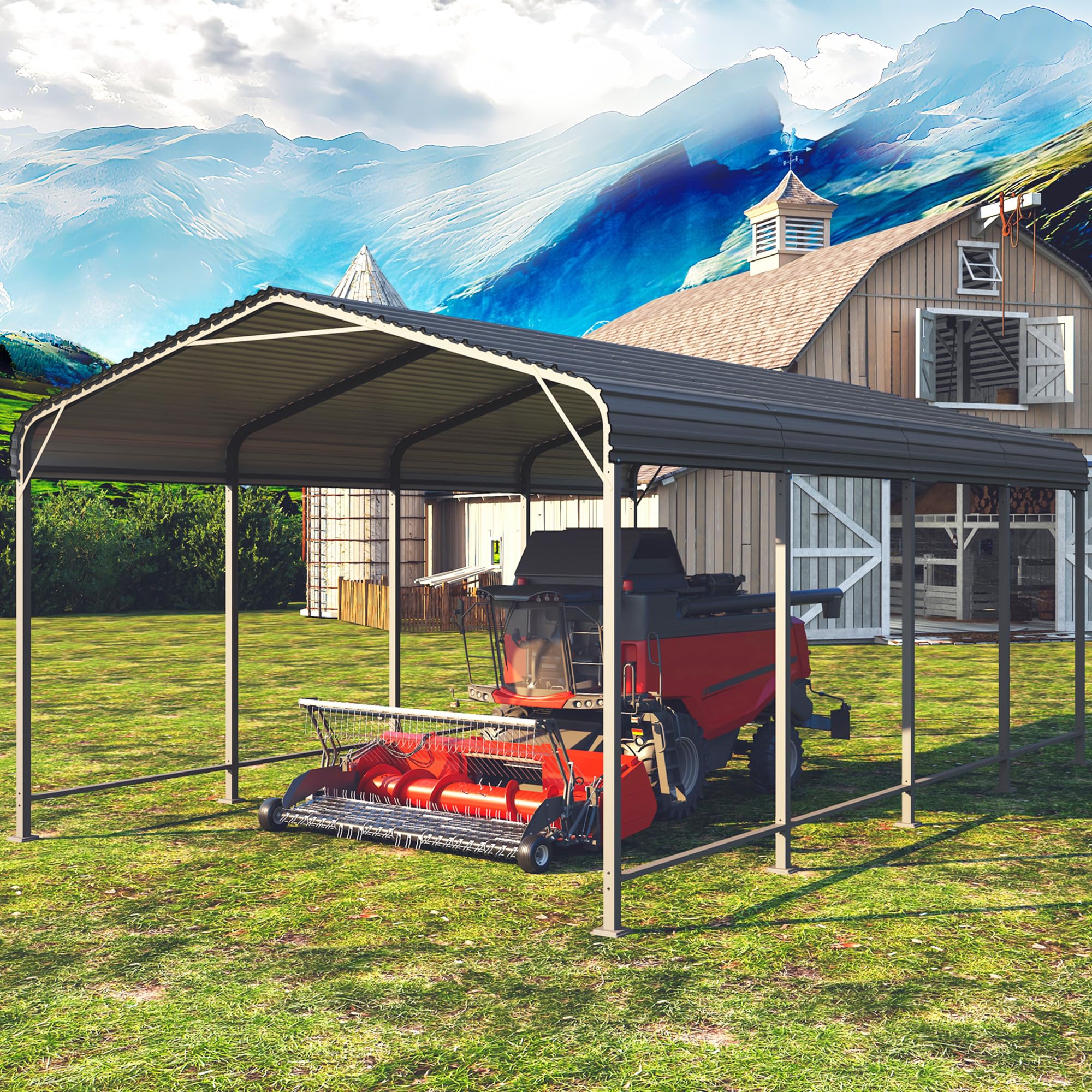 Photo 1 of **The photo and description are for reference only.**Metal Carport 12x20FT, Heavy Duty Carport Canopy with Galvanized Steel Roof, 40% Thicker Frame Metal Garage with Reinforced Base, All-Weather Outdoor Storage Car Port for Car, Camping