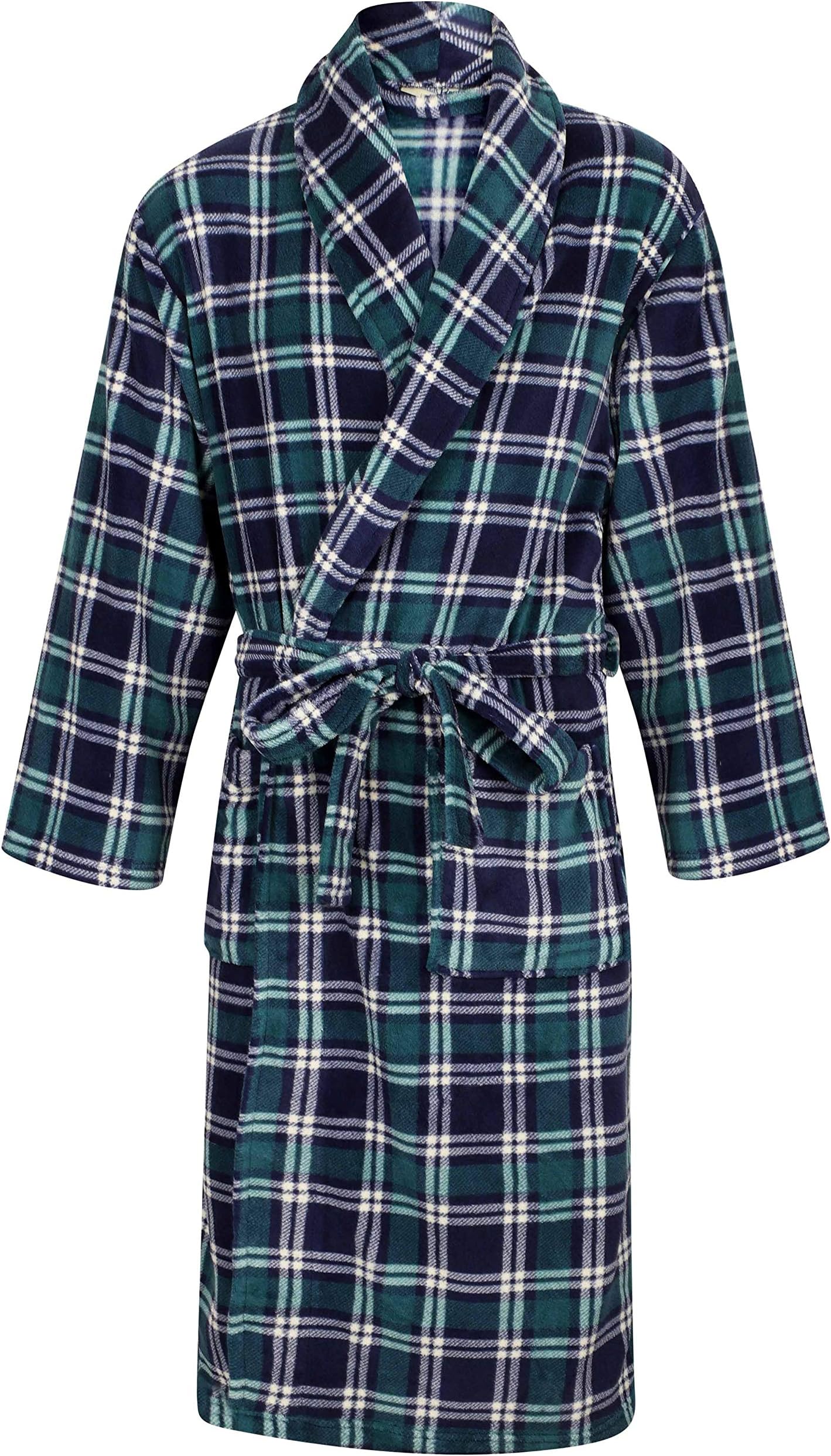 Walker Reid Mens 49" or 124cm Long Luxury Thick Soft Check Fleece Bath Robe Dressing Gown
