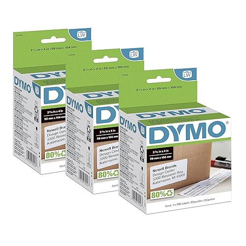 DYMO Authentic LW Large Shipping Labels for LabelWriter Label Printers, Print Up to 6-Line Addresses, 2-5/16" x 4", 3 Rolls of 300 (900 Total)