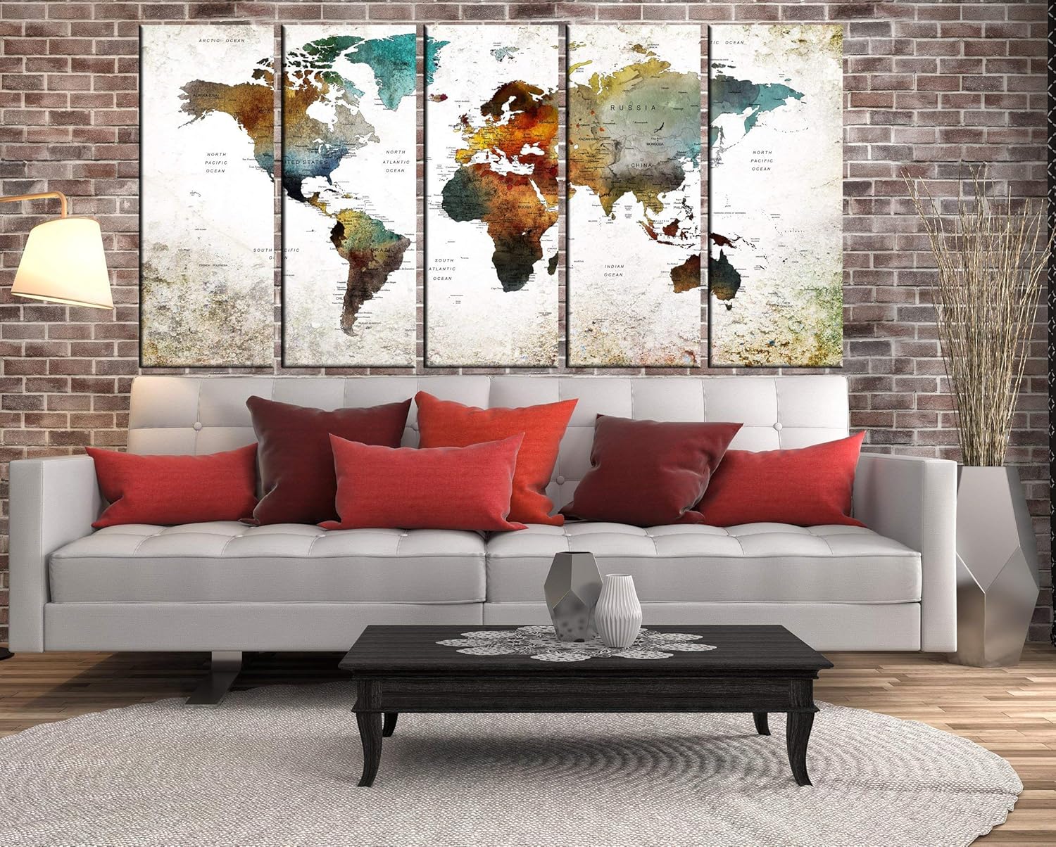 Modern Wall Art World Map Framed Globe Travel Map Push Pin
