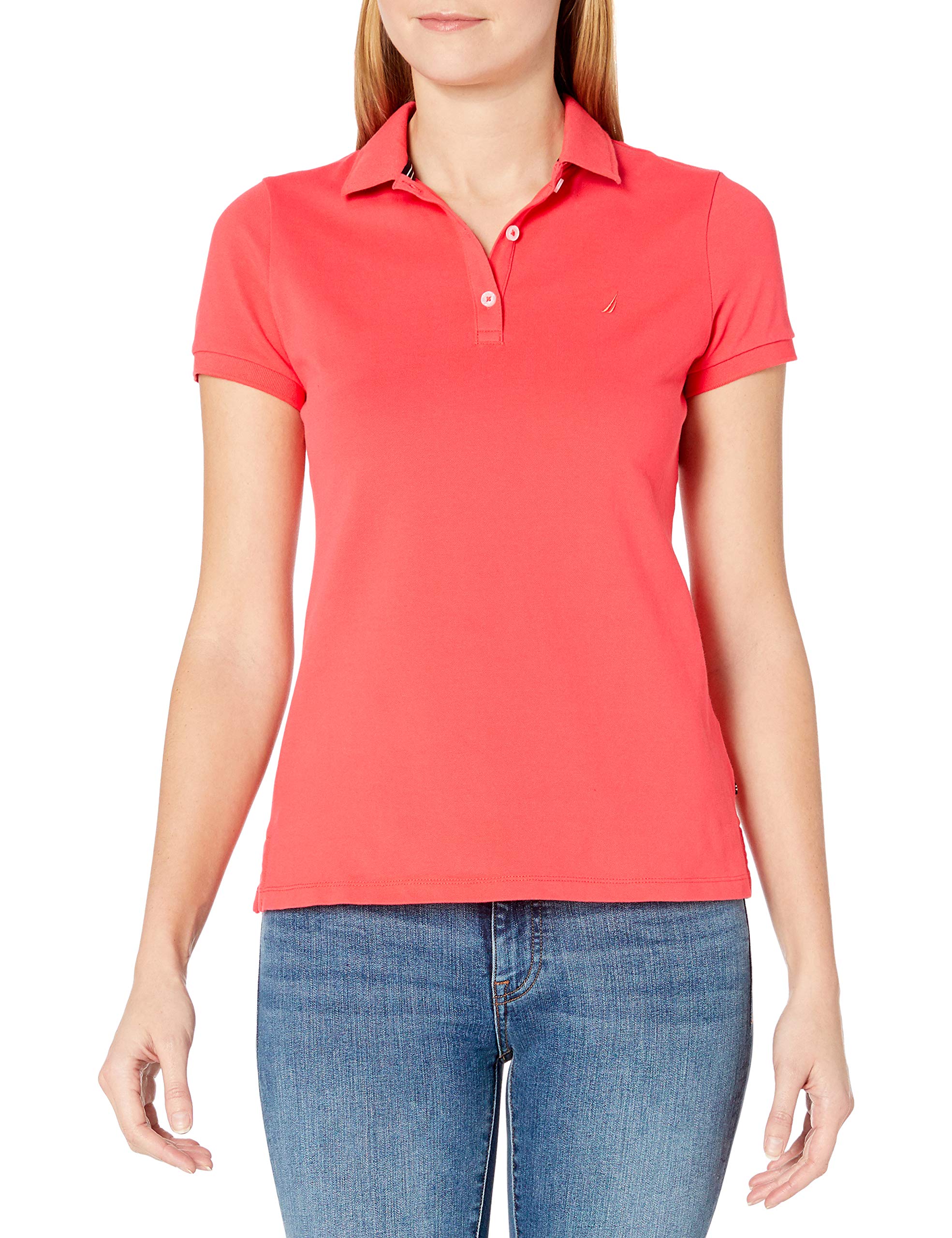 Nautica Women's Short Sleeve Stretch Solid Polo Shirt Nautical Fashions