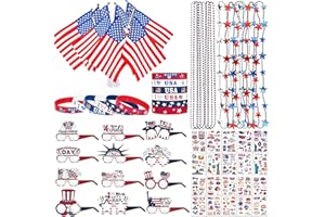 Gavoyeat 4th of July Decorations Party Favors 240Pcs Presidents Patriotic Independence Memorial Day Accessories Supplies Necklace Glasses Bracelet Flag Temporary Tattoos for Kids Adults