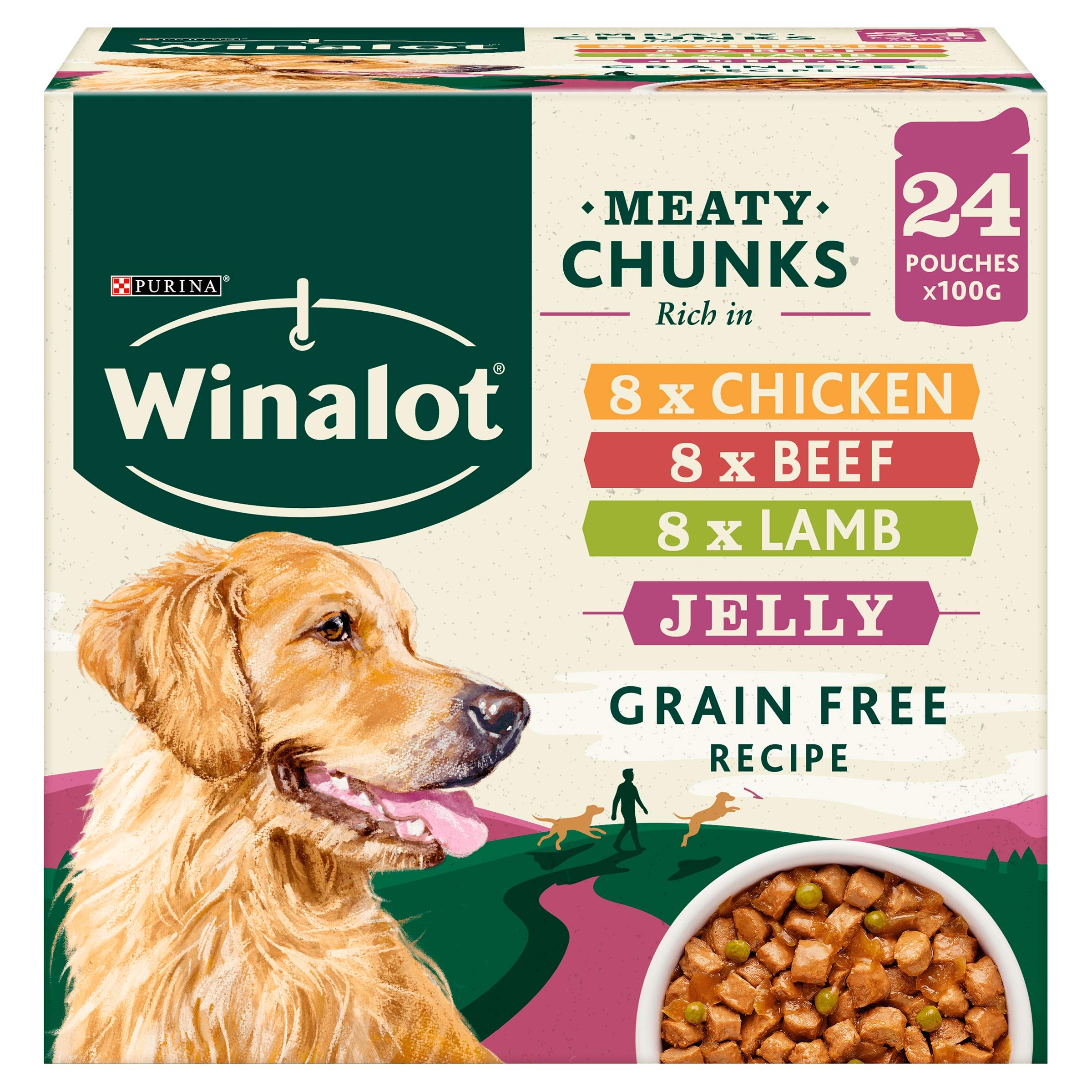 WINALOT Meaty Chunks Mixed in Jelly Wet Dog Food 24x100g