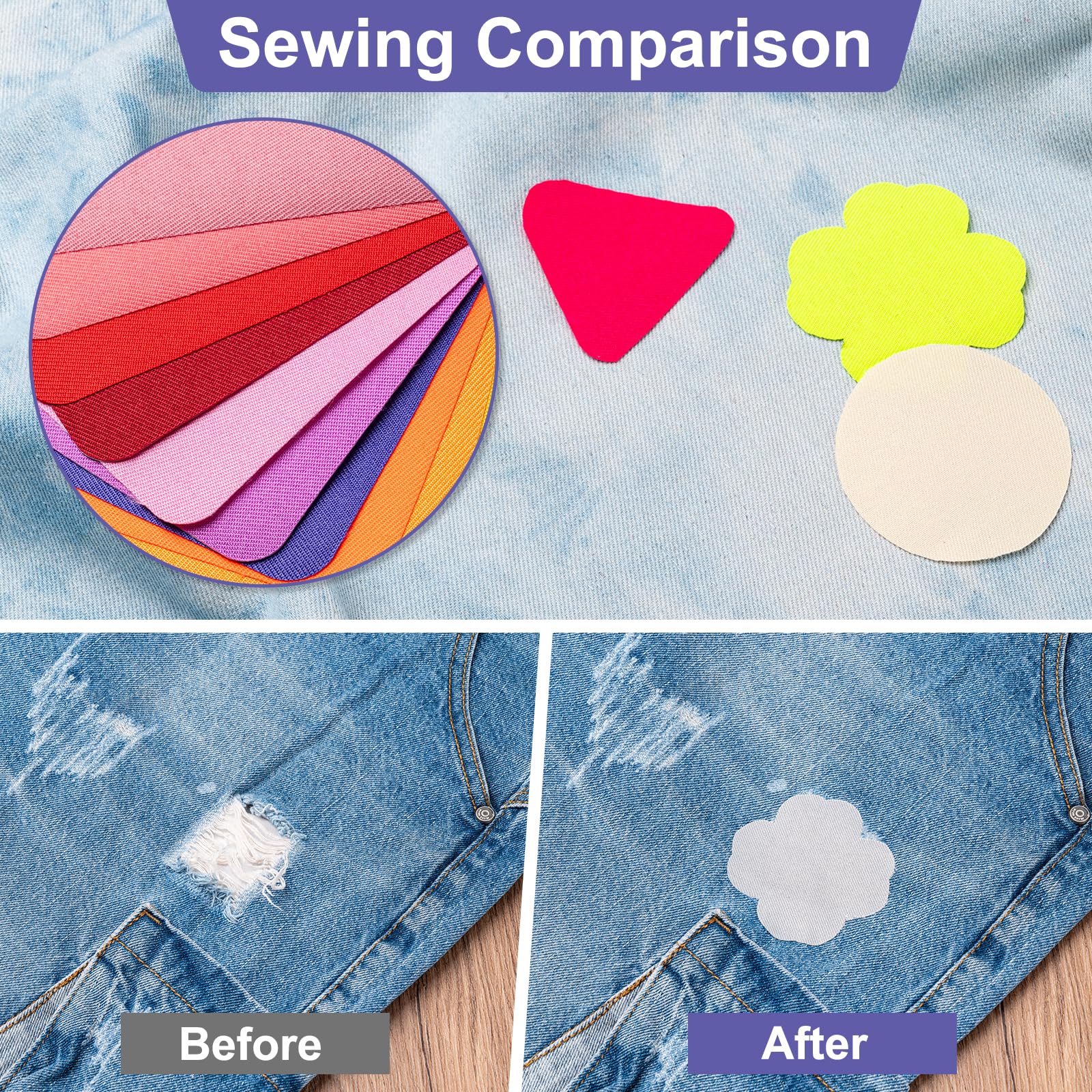Iron Patches, 30 Piece 3.7 X 4.9 Inch Multi-Colored Fabric Repair Kit, 29 Shades Iron on Patches for Jeans, Shirts, Clothes, Pants