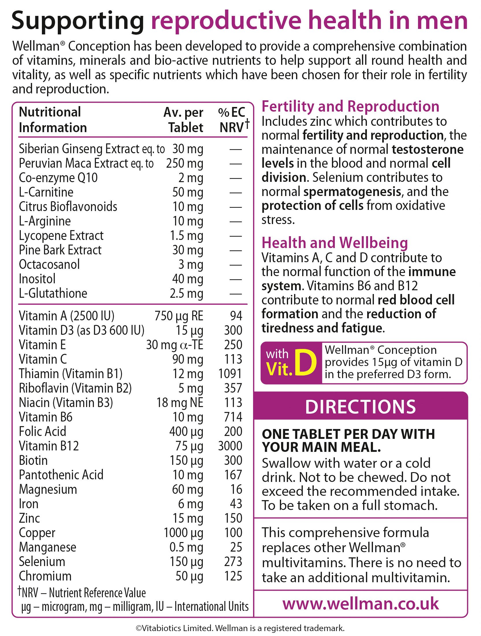 Wellman Vitabiotics Conception, 30 Tablets Buy Online in UAE