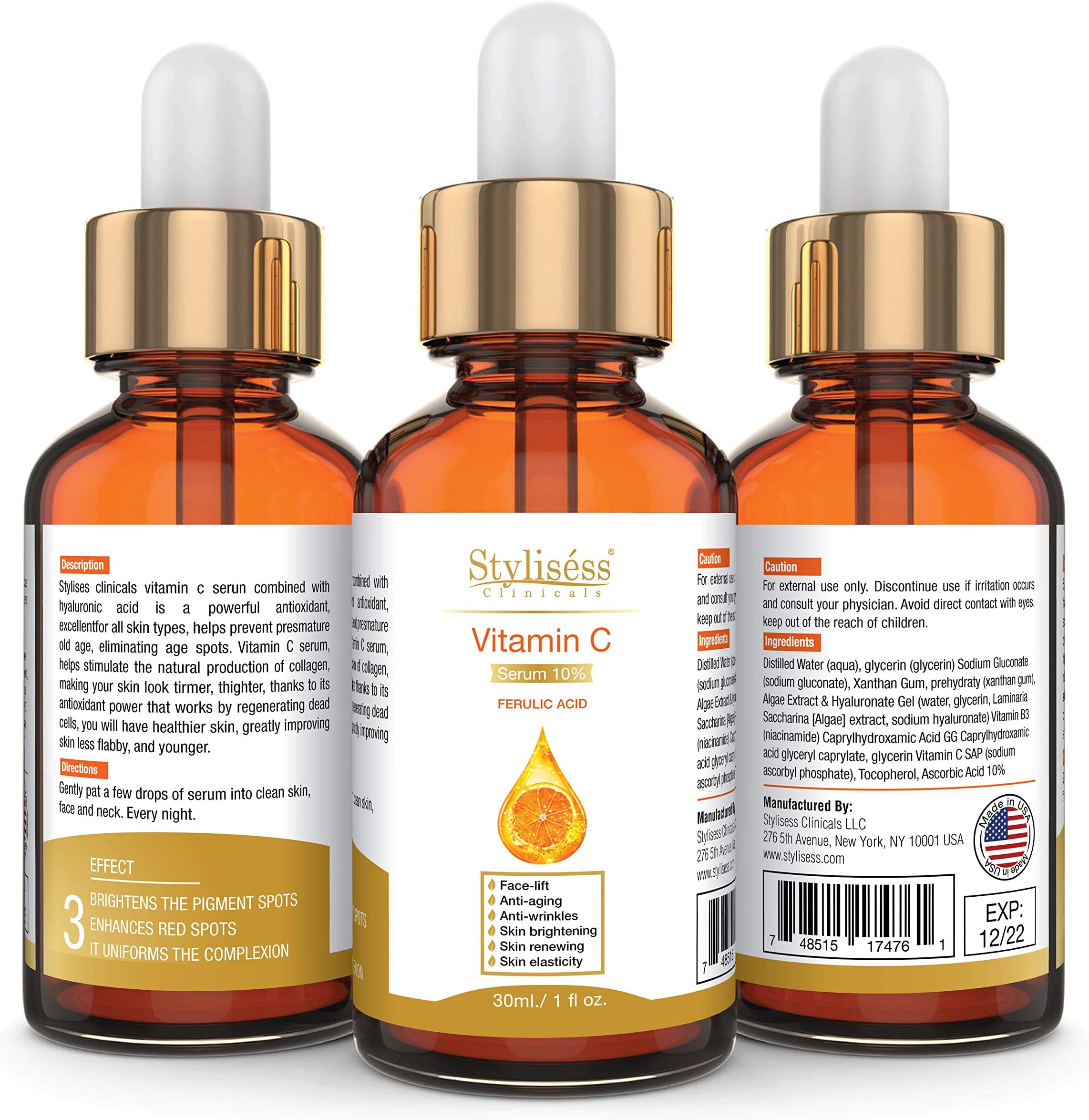 Stylisess clinicals Anti-aging vitamin c serum 10% with Hyaluronic Acid,Ferulic Acid