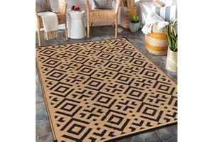 Wonnitar 5x8 Outdoor Patio Rugs Clearance, Waterproof Outdoor Plastic Straw Rug, Reversible Outside Camping Mat Large Portable RV Rug for Backyard Deck Garden Picnic Balcony, Black/Brown