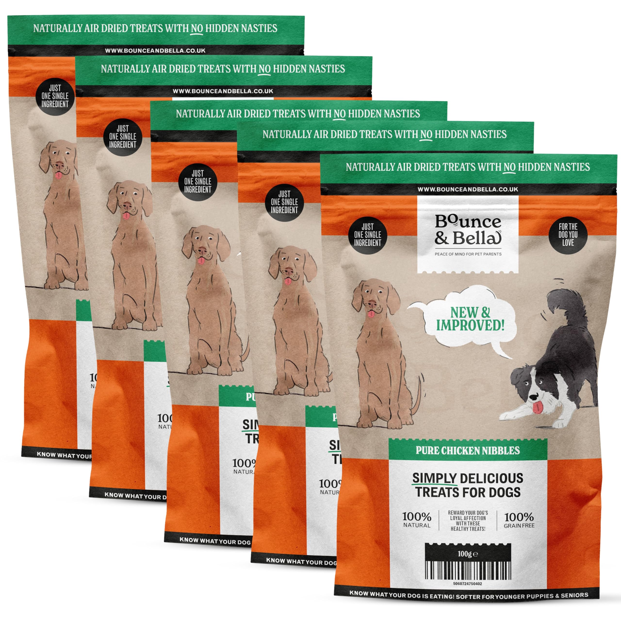 Bounce and Bella Pure Chicken Nibbles – 100% Natural, Single-Ingredient, Grain-Free Dog Treats – No Nasties, Perfect for Puppies & Dogs of All Ages (5 Pack)