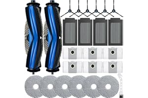 Bluearks 25 Pack Compatible with Ecovacs Deebot T50 Max Pro Omni,Only T50 Max Pro Omni Vacuum Cleaner Accessories Kit,2 Rubber Main Brush 6 Mop Pads 6 Side Brush 4 Hepa Filters 6 Vacuum Bags