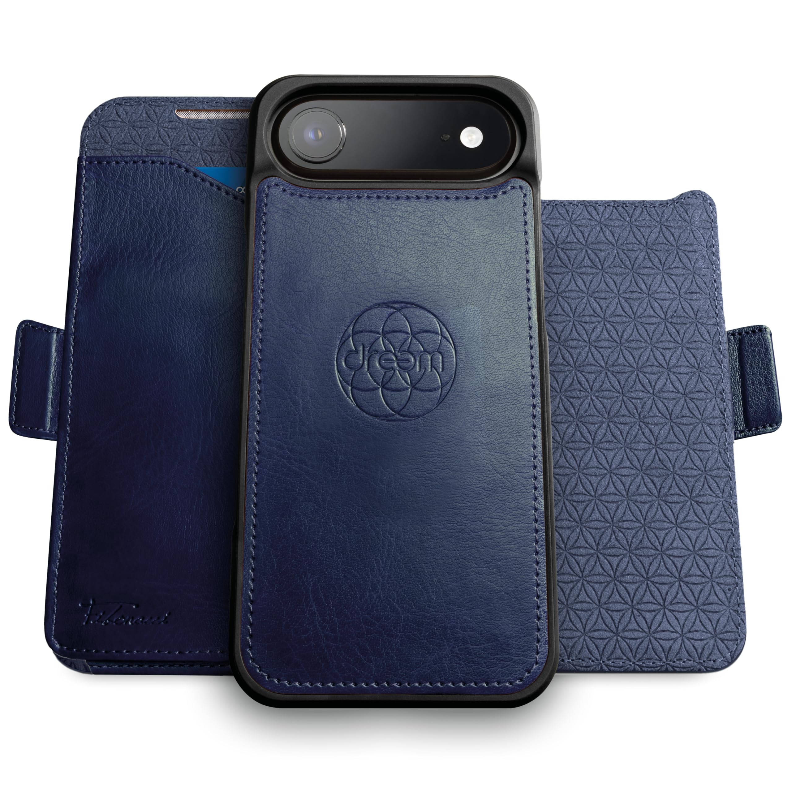 Dreem for iPhone Air Case Wallet, Revolutionary Phone Stand, Vegan Leather, MagSafe-Fit, Magnetic Detachable Flip Cover, RFID Blocking Card Holder, Gift-Box [Fibonacci:Royal Blue] Image
