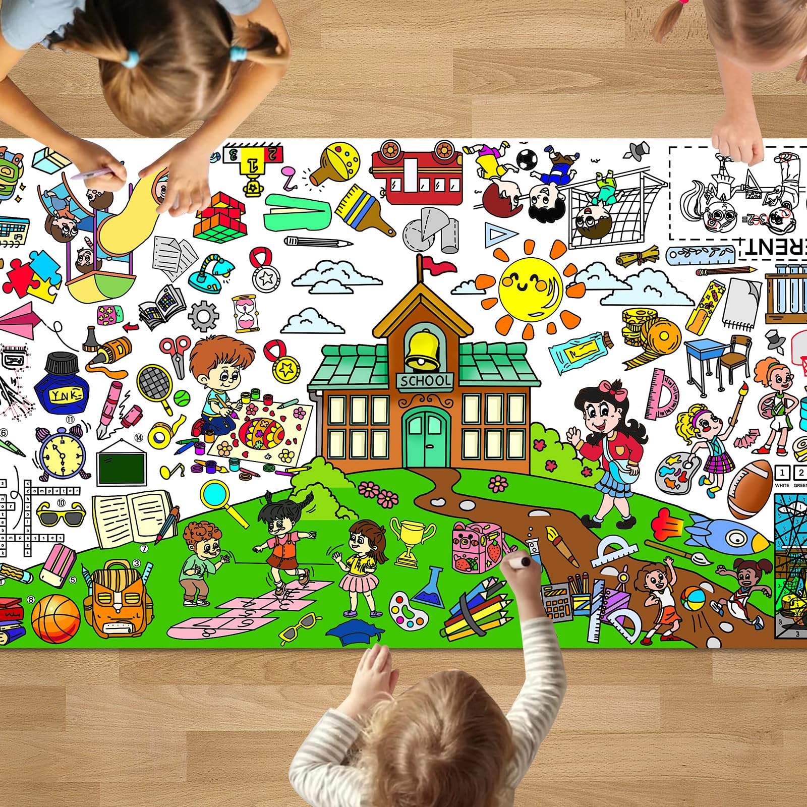 Photo 1 of 2 Pack PADTIC Giant Coloring Poster,35x72 inches School Themed Coloring Tablecloth, Kids Coloring Tablecover, DIY Art Crafts Coloring Poster, Drawing Paper Coloring Table Cover for Party Supplies