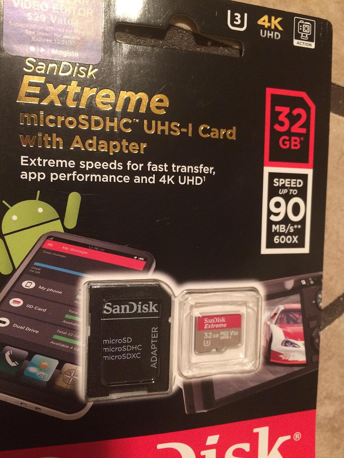 SanDisk Extreme 32 GB microSDHC Memory Card + SD Adapter up to 90 MB/s, Class 10, U3, V30