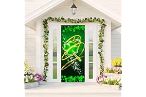 CYNOSA St. Patrick's Day Door Cover St. Patrick's Day Shamrock Door Decorations Happy St. Patrick's Day Green Shamrock Backdrop Door Decor Party Outdoor Indoor Home Decor