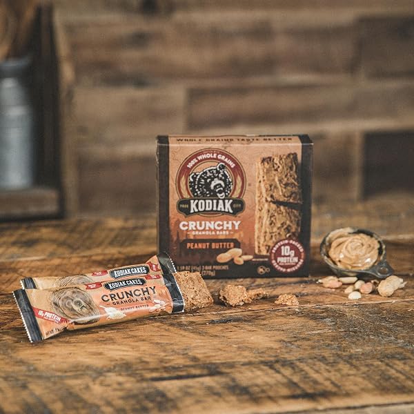 KODIAK CRUNCHY GRANOLA SNACK BARS, PEANUT BUTTER, HIGH PROTEIN, 100% WHOLE GRAINS, 1 BOX WITH 6 POUCHES (12 BARS)