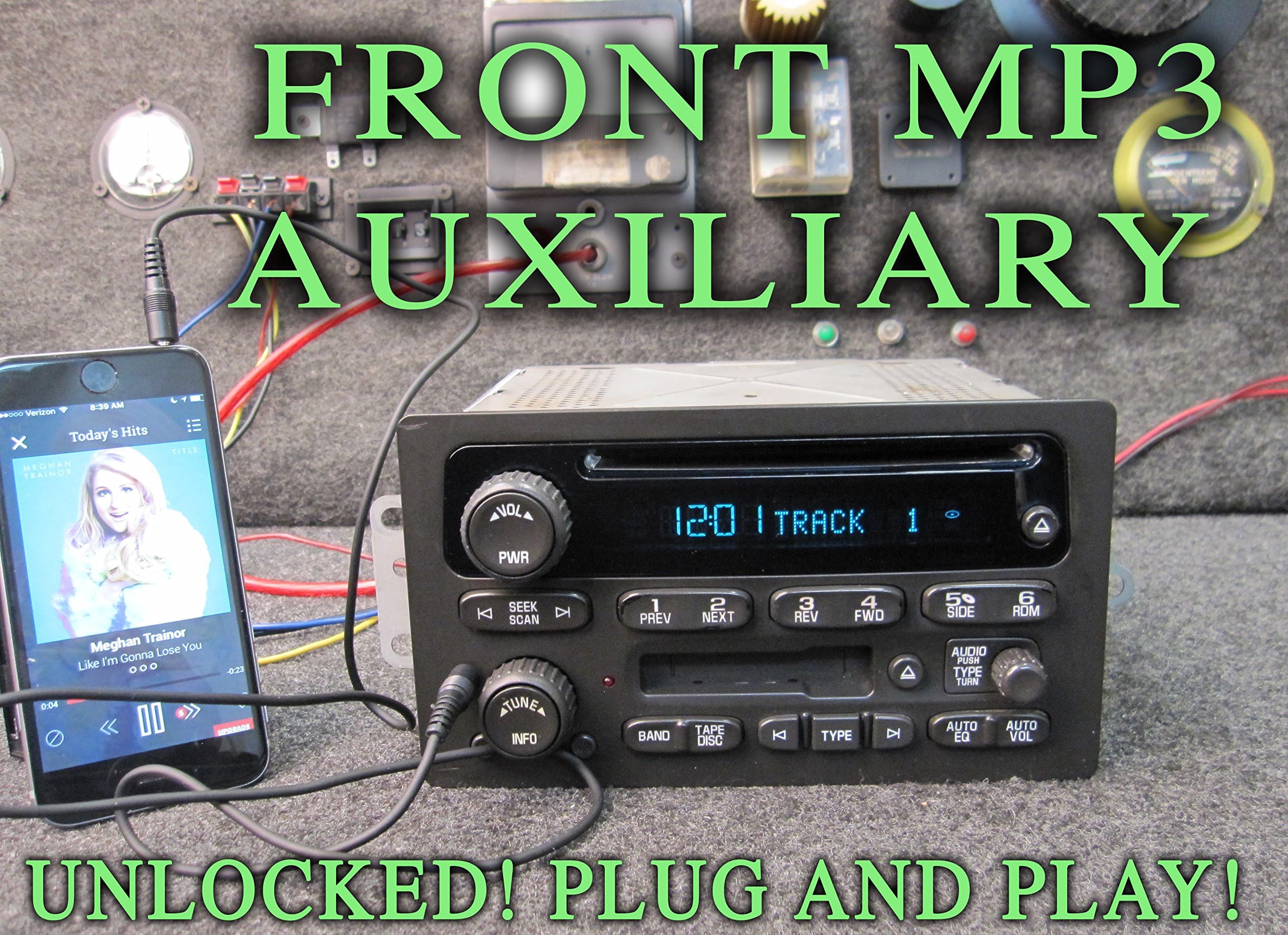 UNLOCKED! CHEVY GM GMC CD TAPE PLAYER STEREO w/MP3 AUXILIARY - TRUCK SUV - 03 04 05 06 - SUBURBAN SIERRA TAHOE YUKON SILVERADO - PNs 10359566 15849619 15104156 - CASSETTE DISC AUX