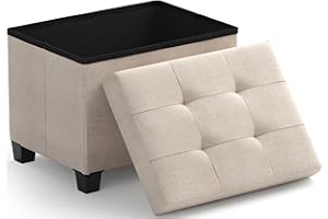 Ornavo Home Storage Ottoman Small Rectangle Ottoman with Legs, Foot Rest Stool Seat, Load up to 600 LB, for Living Room, Bedroom, Home Office, Dorm - 12 x 16 x 12, Beige