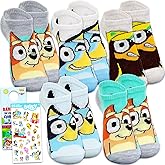 Bluey Socks for Kids 6-8 - Bundle with 5 Pairs of No Show Socks Size 10-4 Plus Stickers, More | Bluey Apparel for Boys, Girls, Kids